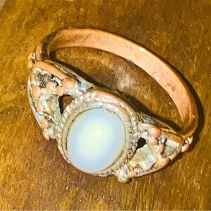 Gorgeous copper/silver Etruscan style ring with oval white onyx stone